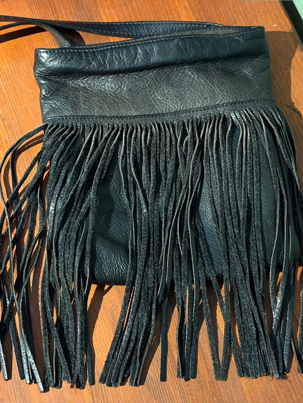 Black Leather Fringe Crossbody Bag